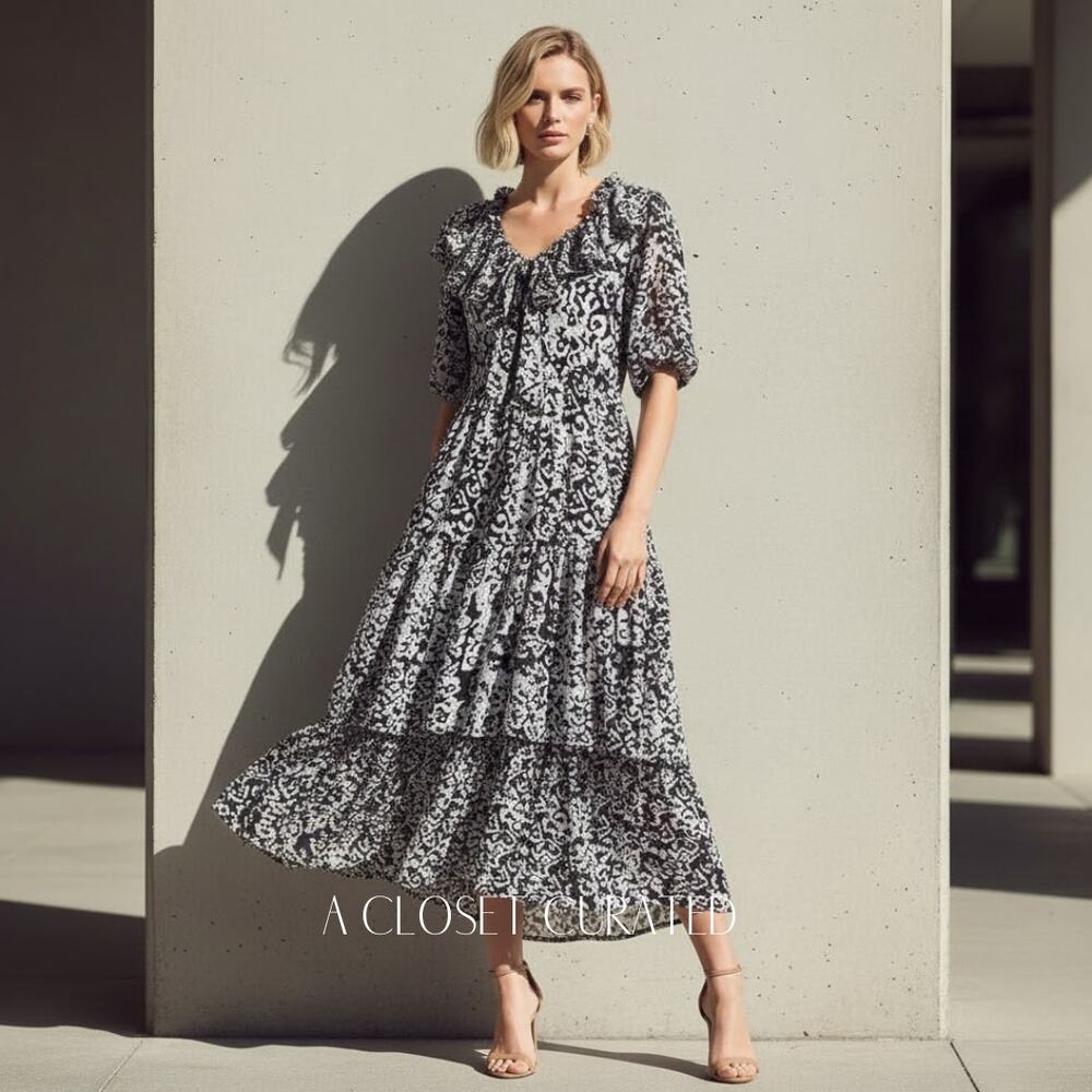 Busayo Temi Tiered Ruffle Maxi Dress Large Blue